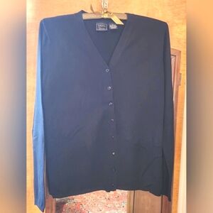 Laura Scott Lightweight Black V Neck Pointelle Knit Cardigan